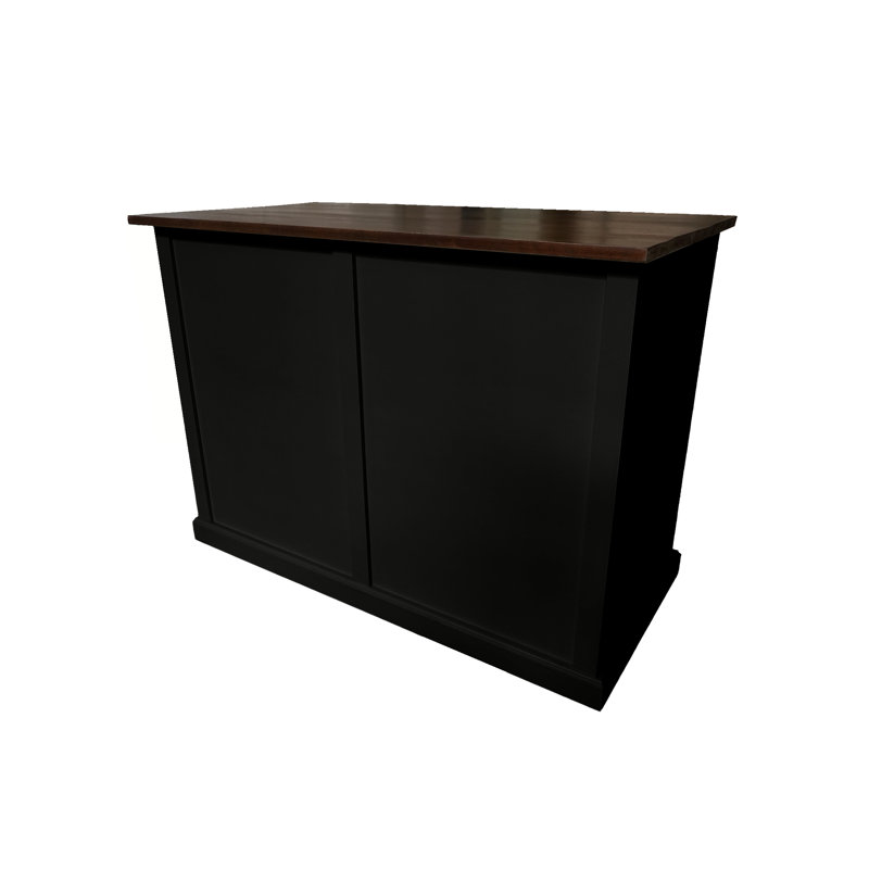 Traditional 60" Solid Wood Kicthen Island with trash bin compartment, Black