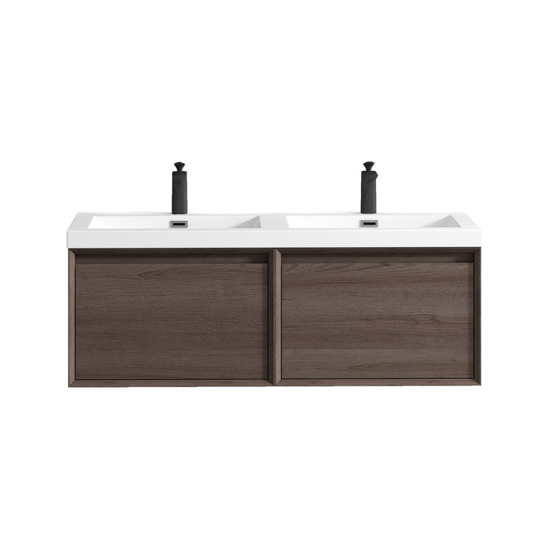 Bella 47" W x 19.6" D x 17.7" H Wall-Mounted Double Bathroom Vanity, Red Oak
