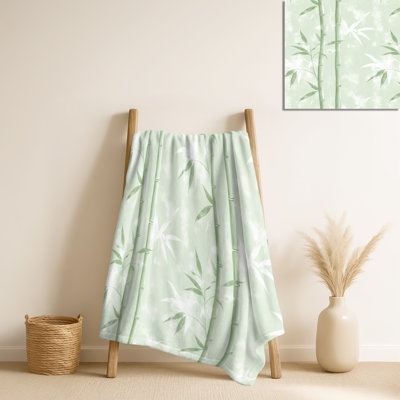 Jeté Bamboo Mist II - d'inspiration orientale verte, jeté en peluche côtière