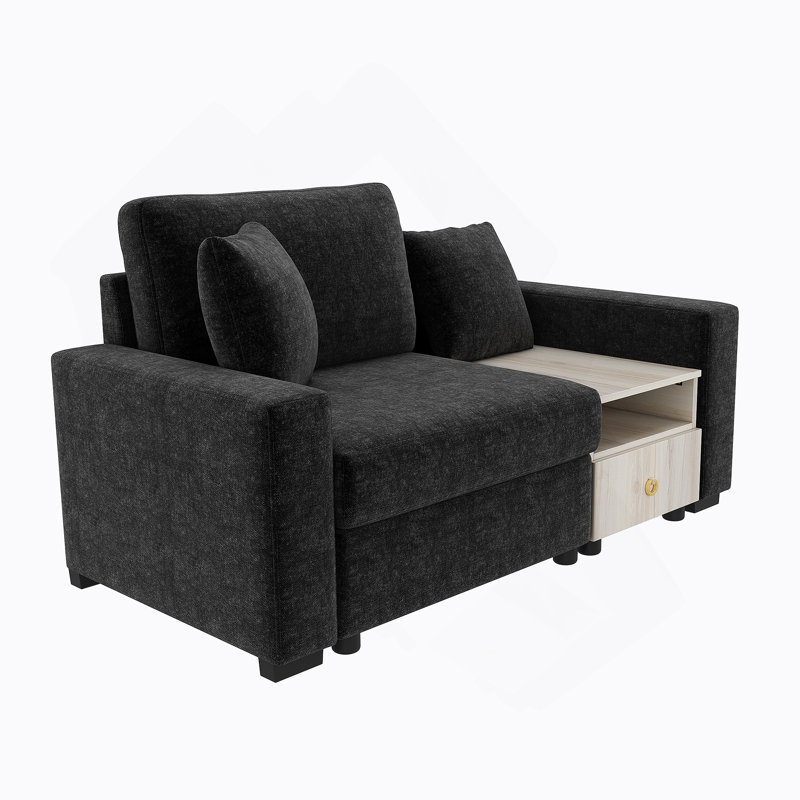 Canapé modulaire en chenille de 63,2 po avec accoudoirs de rangement et console centrale pour le salon, Noir