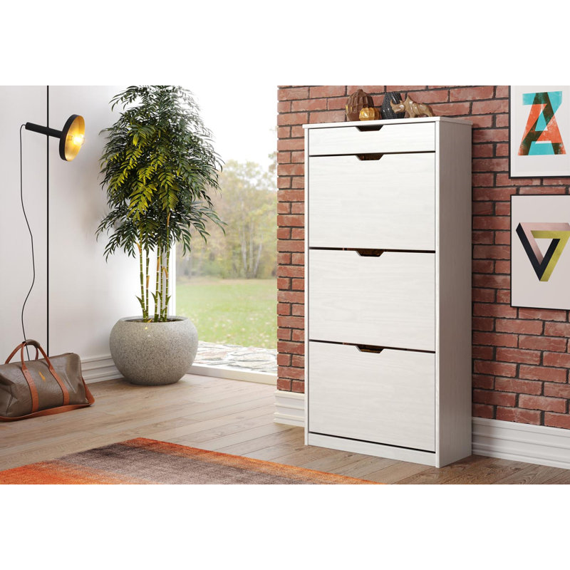 Brilon 18 Pair Solid Wood Shoe Storage Cabinet, White