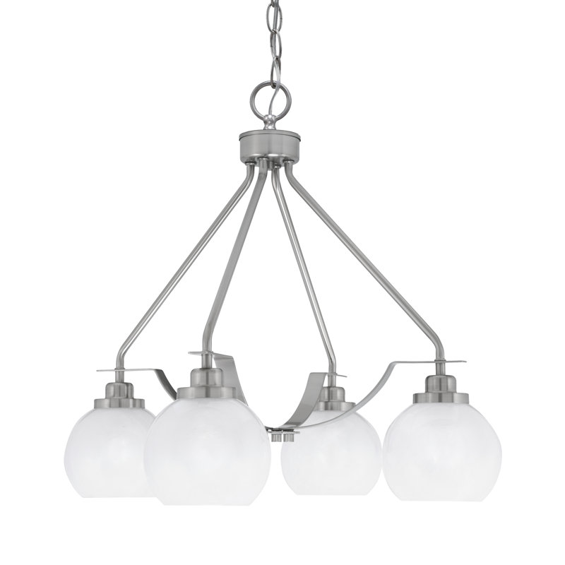 Lustre 4 lumières Odyssey Downlight, Nickel brossé, Marbre blanc, H 21,25 po x l 17,5 po x P 17,5 po