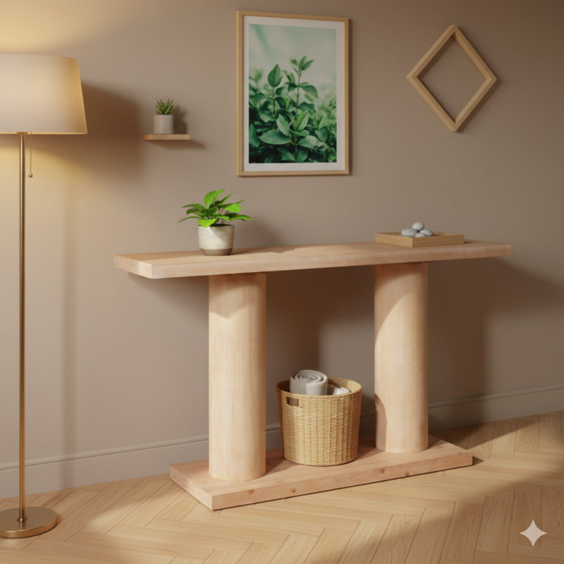 59-Inch Modern Minimalist Wood Console With Column Pedestal Design – Elegant Decorative Accent For Entry, Living Room, And Hall