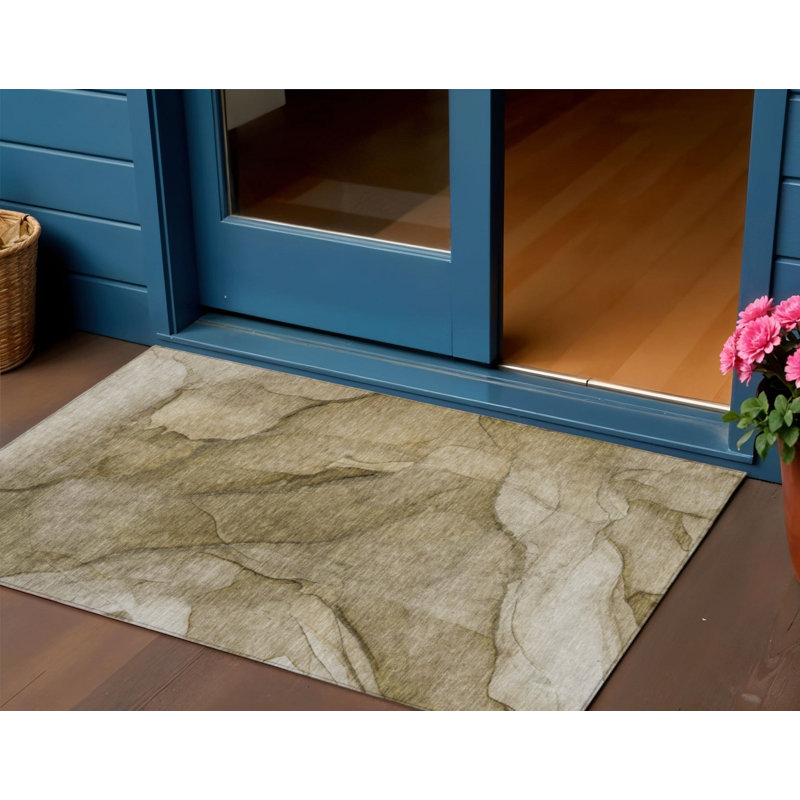 Tapis intérieur lavable abstrait beige et taupe 3 pi x 5 pi