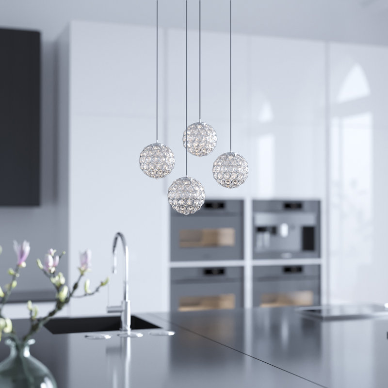 Luminaire suspendu sphère 4 lumières Tietjen, Chrome