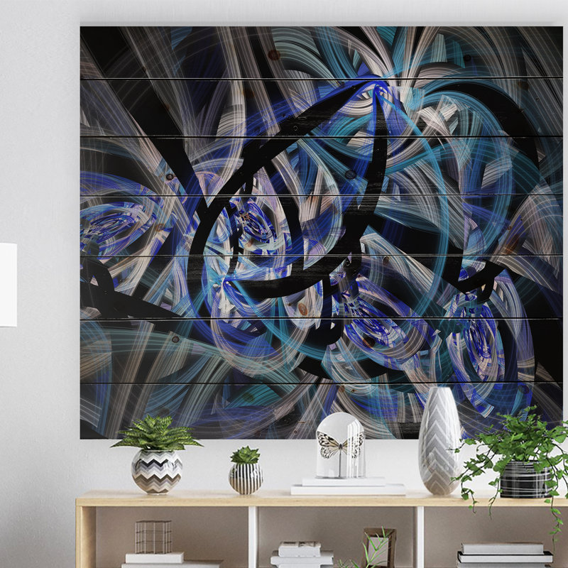 «Symmetric Spiral Blue Flower», impression, H 15 po x l 20 po x P 1 po, Bois