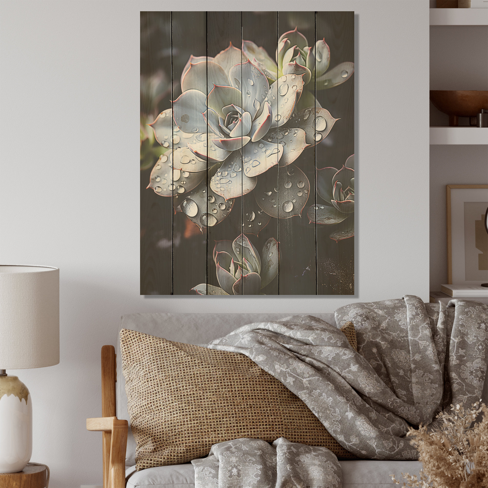 Lark Manor™ Blue Succulent Explosion - Succulent Wood Art On Natural ...