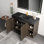 Meuble-lavabo autoportant en chêne fumé 48F avec lavabo 48 po pour salle de bain moderne, lavabo une pièce en quartz noir sans drain ni robinet