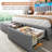 Upholstered Platform Bed with Nailhead Trim, LED Light 2-Tier Shelf Headboard, Charging Station, 2 Under Bed Storage Drawers & 2 Side Pockets, No Box Spring Needed-1619131623-1619131641