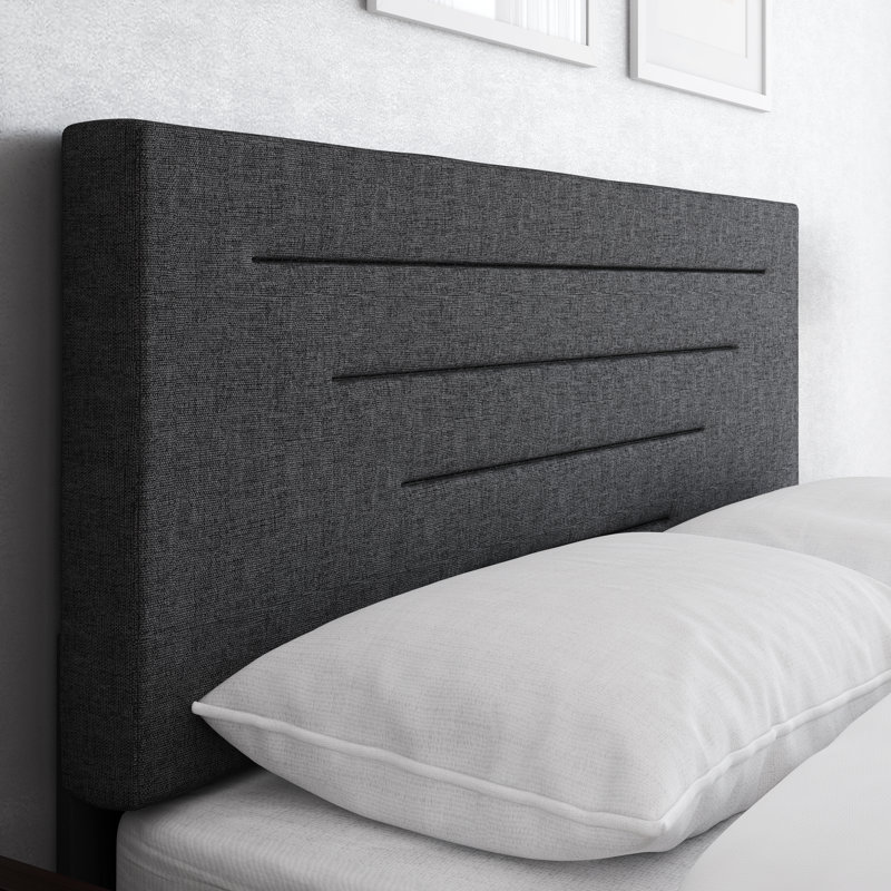 Charcoal Linen Upholstered Full Platform Bed with Headboard