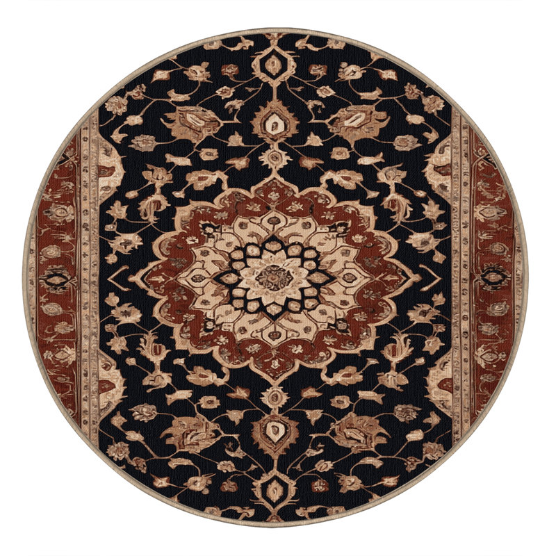 Machine Washable Persian Beige Area Rug, Round 3'