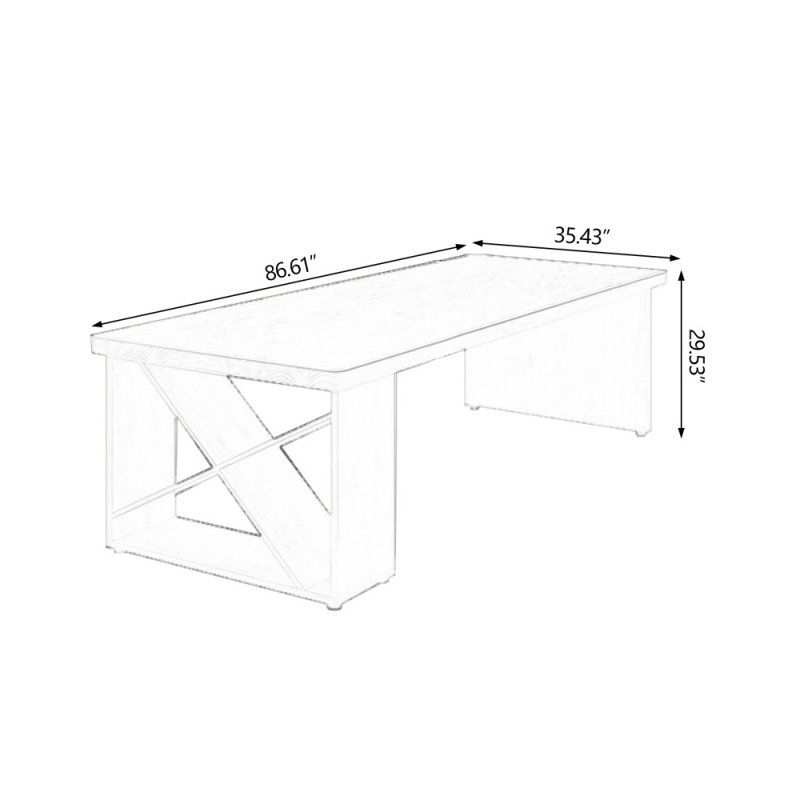Light walnut Rectangular Solid Wood desks, 29.53" H x 86.61" W x 35.43" D