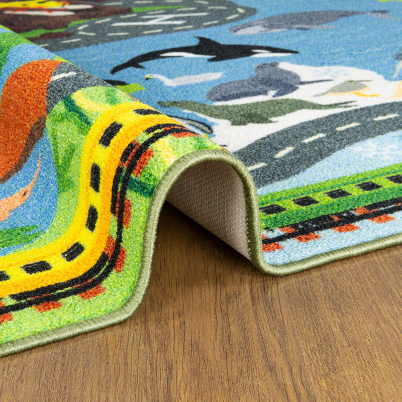 Weranna Animal Safari Vehicle Educational Learning Game Play Non Slip Kids Rug Carpet Classroom Mat, Rectangle 5' x 6'6"
