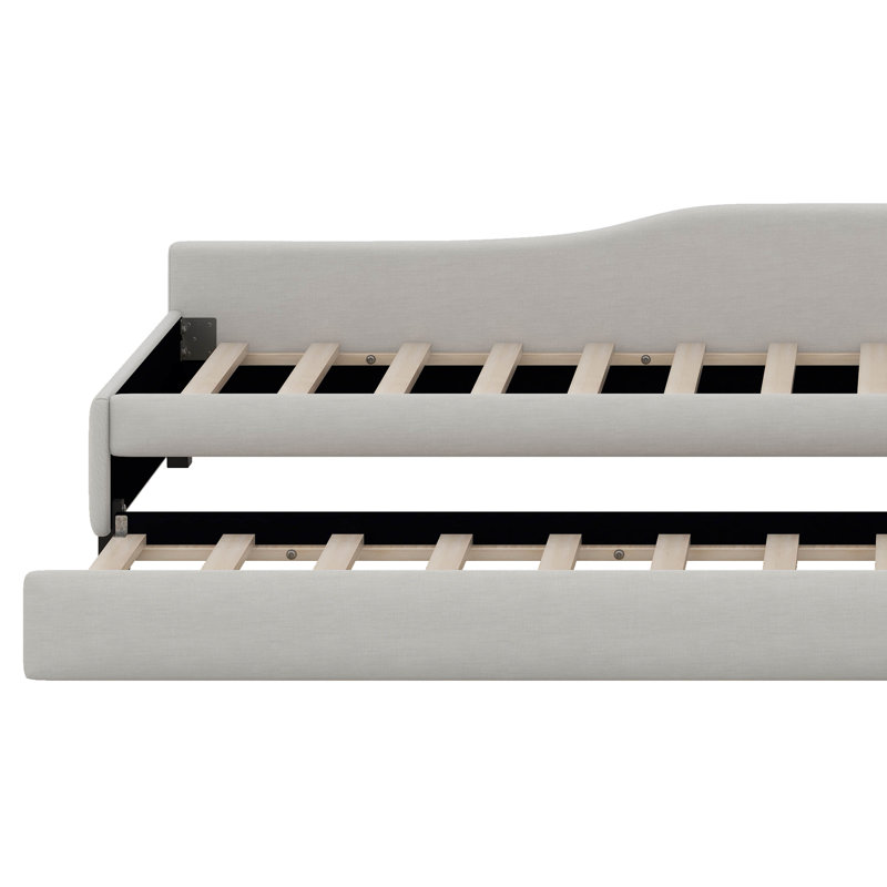 Twin Size L Shaped Bed With Trundle And Drawer, Upholstered Double Twin Size Daybed Frame, Corner Bed Frame