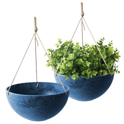 Algreen Acerra Hanging Planter, Set of 2 (Composite with Macramé Hangers, Indoor/Outdoor)