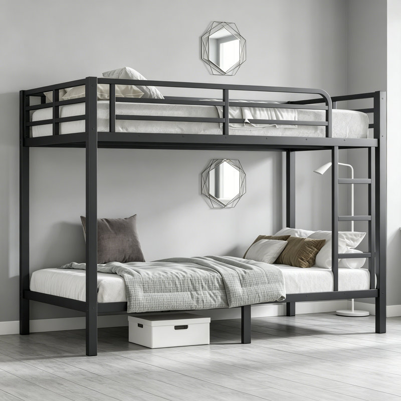 Metal Twin XL Over Twin XL Bunk Bed For Teens And Adults,Space-Saving/Noise Reduced/No Box Spring Needed, Black, Twin XL