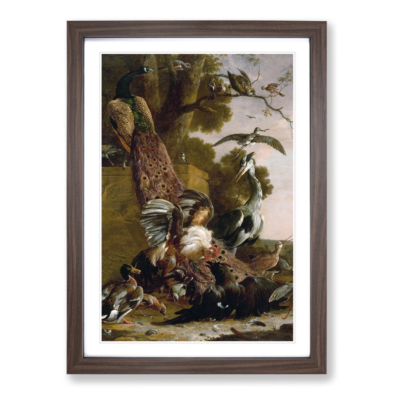 The Raven Robbed of the Feathers by Melchior D'Hondecoeter - Picture Frame Painting on MDF, Walnut Framed