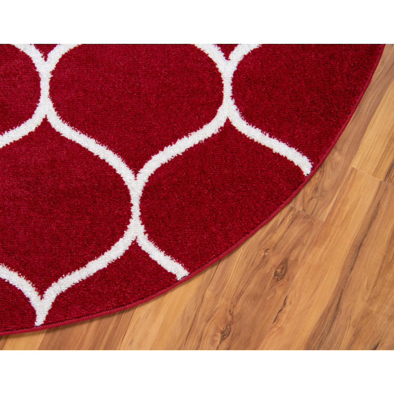 Tapis géométrique Llanet, Red, Rond 5 pi 1 po