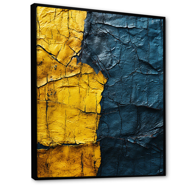 Collage azur harmonique - Collages abstraits, art mural, Cadre flottant noir, H 20 po x l 12 po x P 1 po