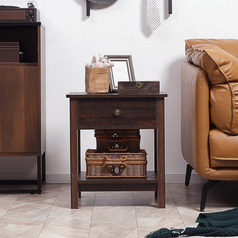 Table de bout avec tiroir, table d'appoint avec tablette inférieure