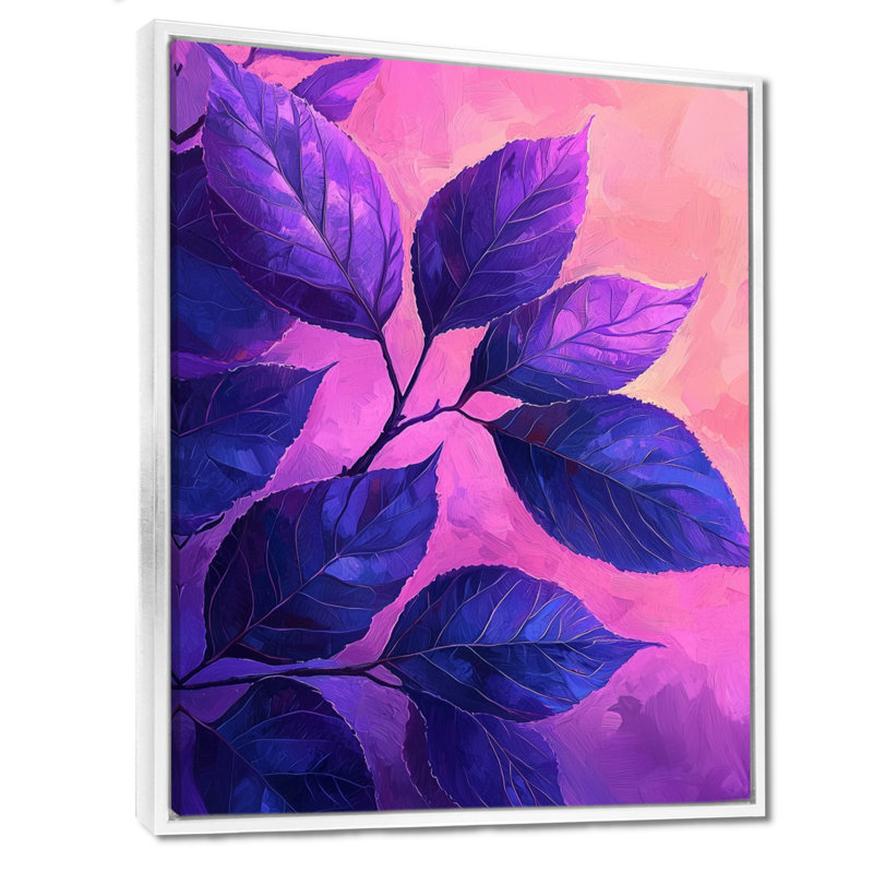 Plum Leaves Evening Collage III - feuilles, art mural, H 32 po x l 16 po, Impression encadrée, Blanc