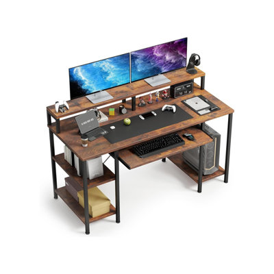 Computer Desk, Home Office White With Keyboard Tray, Study Writing Table Studio Work With Shelf