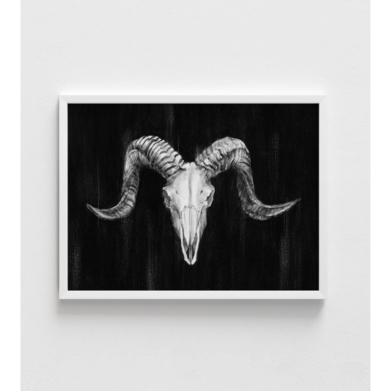 «Rustic Ram Mount I» par Ethan Harper, art mural encadré rustique occidental, impression de crâne Alay, décor de ferme noir et blanc, art mural encadré