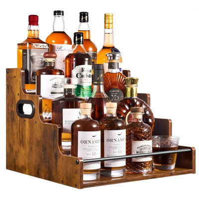 4-Tier Liquor Bottle Display Shelf, Spice Rack ，Coffee Syrup Organizer Rack ， Heavy，Duty Countertop Bar Shelves For Liquor Whiskey, Spirits, Syrup Wine Dressing