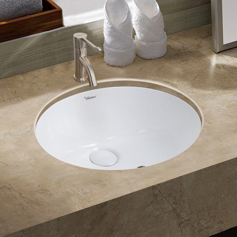 Whitehaus oval undermount basin with overflow and rear centre drain location