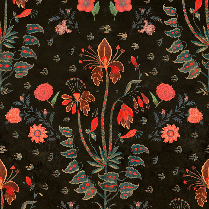 Hippie Spirit Floral Wallpaper Roll, Red/Blue/Black