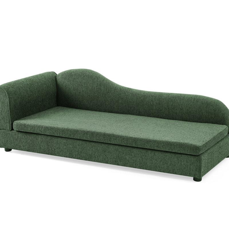 Chien de taille moyenne et grande - Vague irrégulière, accoudoir simple, coussin en lin, pieds en plastique bas, olive, tissu pour chien moderne et doux pour chien, doux