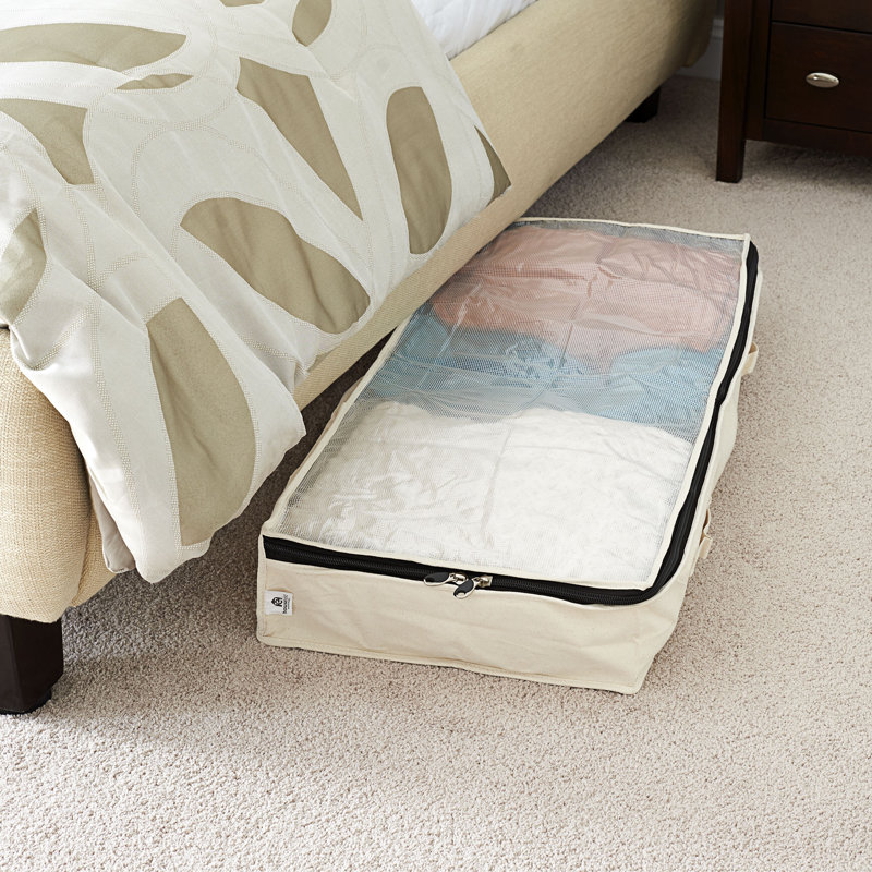 Kiriko Cedarline Under Bed Storage Bag, Heavy-Duty Cotton Canvas, Textured PEVA Top with Durable 3-Sided Zipper, Front Handles, Foldable, Space-Saving