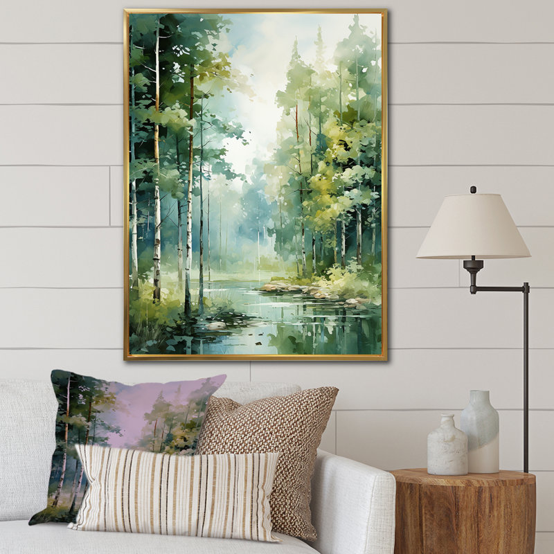 Tranquil Shadows Green Forest II - reproduction sur toile, H 20 po x l 12 po x P 1 po, Cadre flottant doré