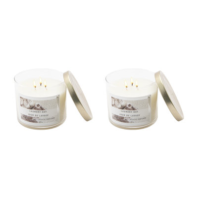 Haight 14 Oz 3 Wick Jar Candle With Lid Laundry Day - Set Of 2