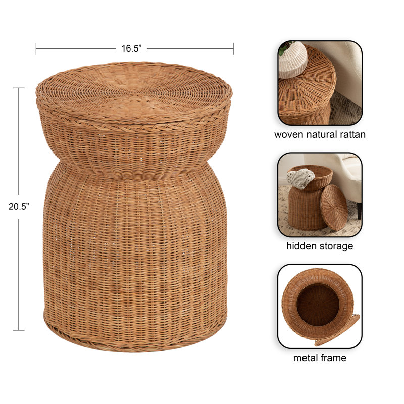 Round Rattan Lift-Top Side Table
