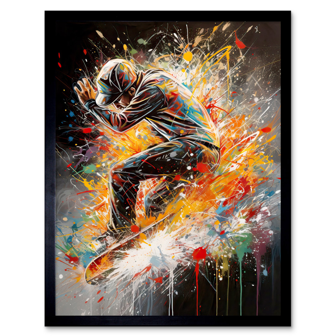 Alleghenyville Skateboarder Vibrant Splat Action Shot - Single Picture Frame Print