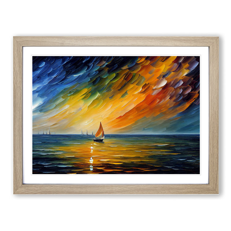 Sailing Boat On The Ocean Vol.3 Abstract - Framed Print, 46cm H x 64cm W x 2cm D, Oak