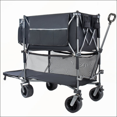 Heavy Duty Double-Layer Wagon with Brakes, 7"x4" All-Terrain Wheels for Versatile Outdoor Use