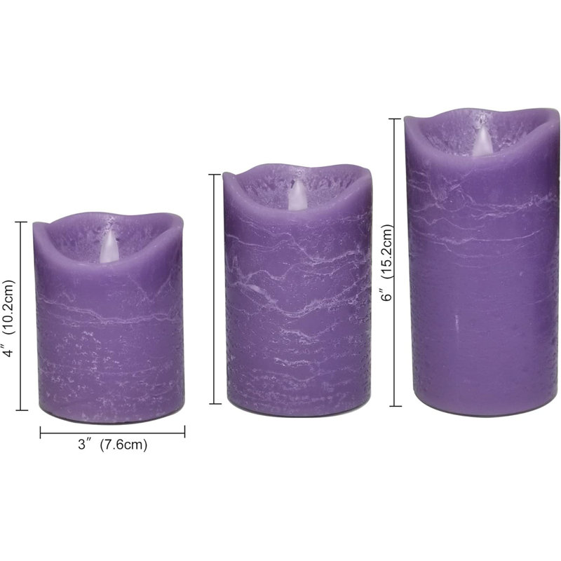 3 Pack Rustic Lavender Purple Flameless Pillar Candles:Real Wax, Battery Operated with 6H Timer,Realistic Flickering LED, 3