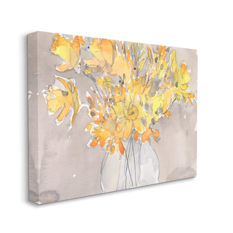 «Yellow Scribble Style Bouquet Floater», art mural par Samuel Dixon, H 30 po x l 40 po x P 1,5 po, Toile tendue