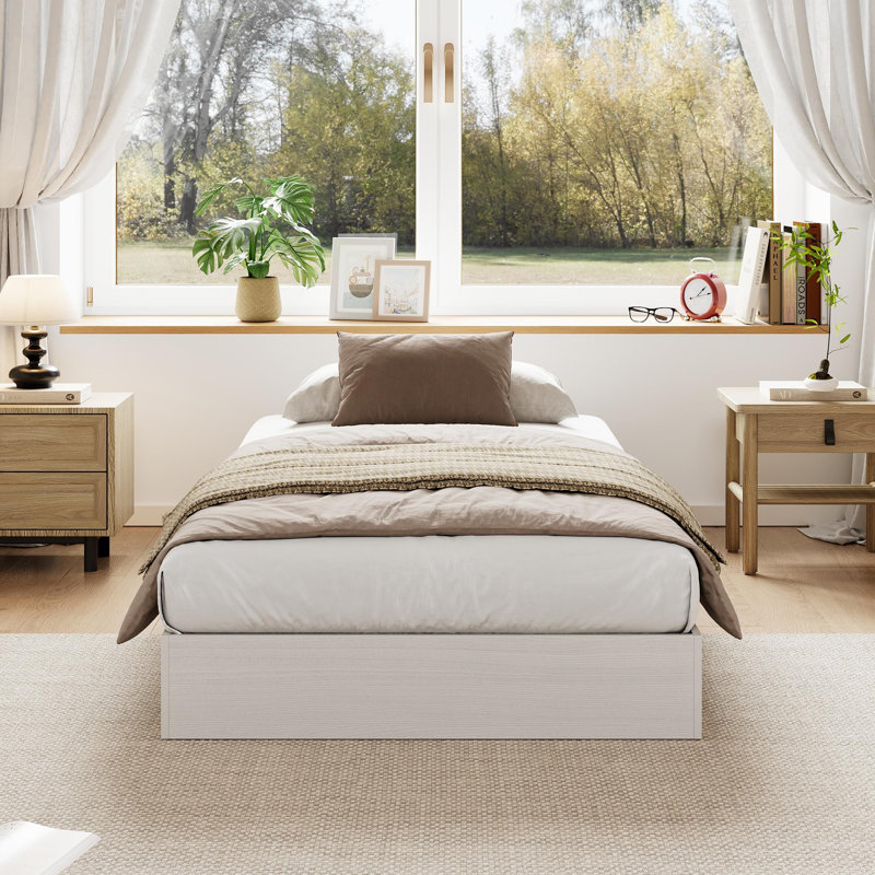Twin Size 7.7'' Low Profile Platform Bed Frame, Wooden Slat Support, No Box Spring Needed Modern Minimalist Headboard-Free Bed Base for Bedroom