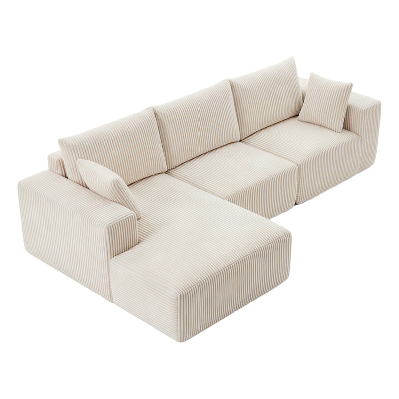 Canapé inclinable L, Velours côtelé beige
