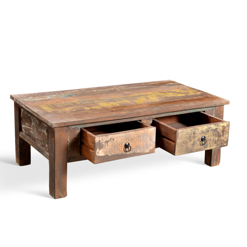 Table basse avec rangement en bois massif Lucian, H 15,75 po x l 43 po x P 24 po