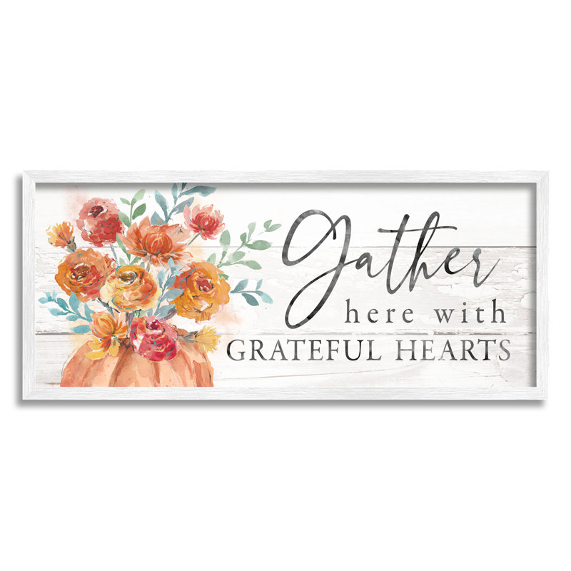 Gather Grateful Hearts Seasonal Harvest, H 10 po x l 24 po x P 1,5 po, Giclée encadrée blanc bord de mer