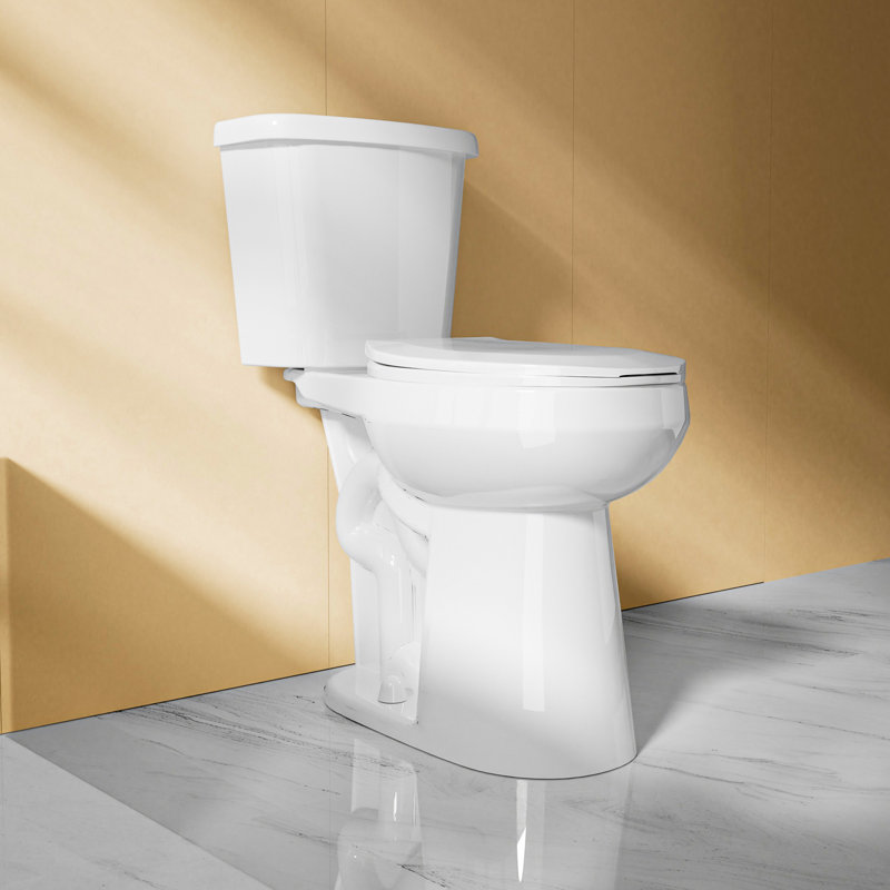 21" Extra Tall Compact Two-Piece Toilet 1.1/1.6 GPF Dual Flush Round with Soft-Close Seat, Glossy White