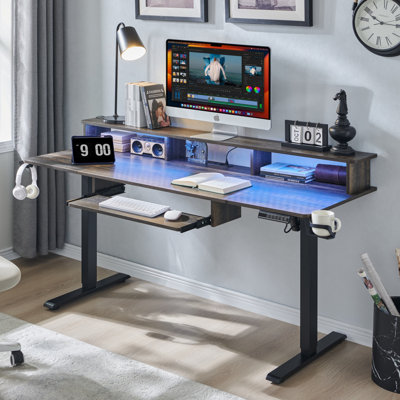 60" Height-Adjustable Standing Desk with Power Outlets & LED Lights