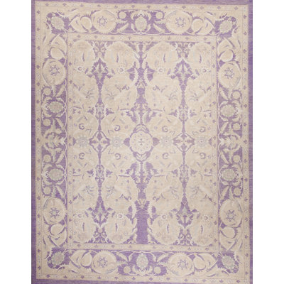 Tapis unique en laine noué à la main mauve / brun clair de 8 pi x 10 pi