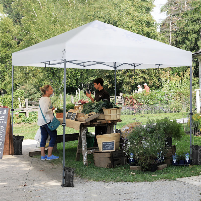 8x8ft White Steel Pop-Up Canopy Tent with UPF 50+ Fabric