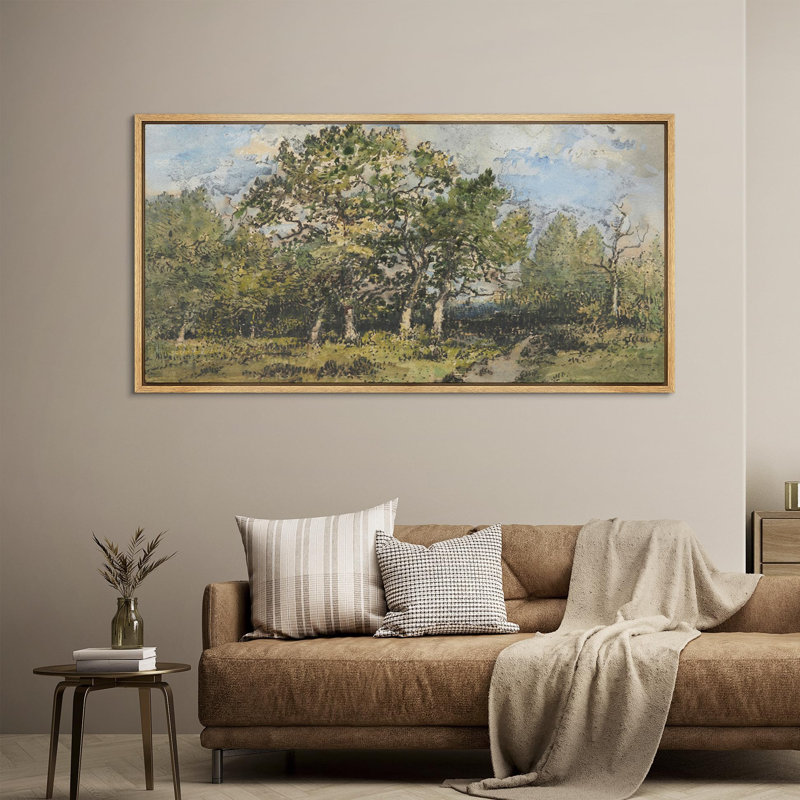 Aquarelle, paysage rustique, pin, campagne, coteau, nature, H 30 po x l 60 po, Naturel