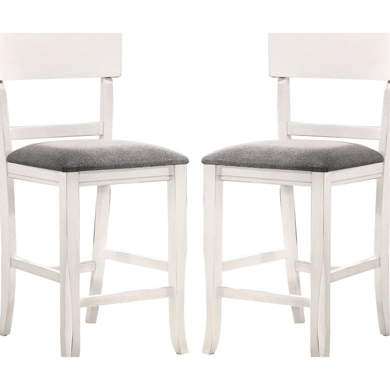 2 chaises de salle à manger à hauteur de comptoir, bois massif blanc, siège rembourré gris, chaises en bois de style moderne, de 2